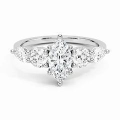 Marquise cut moissanite engagement ring with side stones in a white gold setting