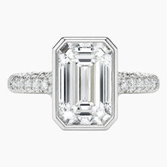Aurelia Vintage Bezel Emerald Moissanite Pavé Band Ring
