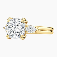 Vaelora 3 Carat Cushion Three-Stone Double Band Moissanite Ring