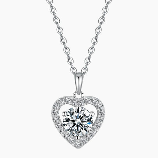 Luxurious 1ct Heart Cut Moissanite Halo Necklace