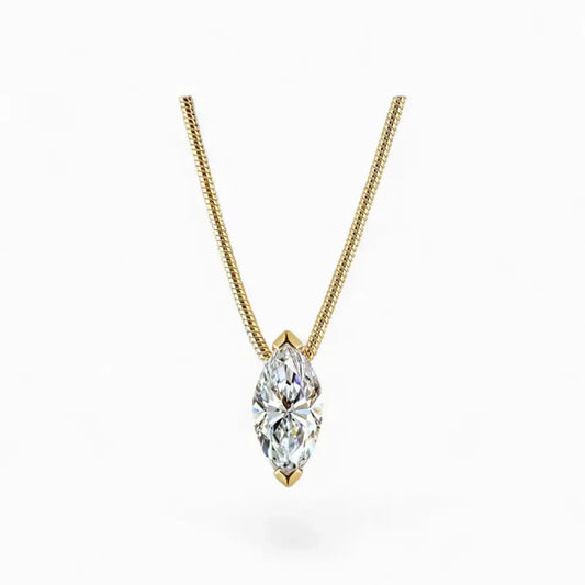 Marquise cut moissanite pendant on gold chain, minimalist fine jewelry necklace