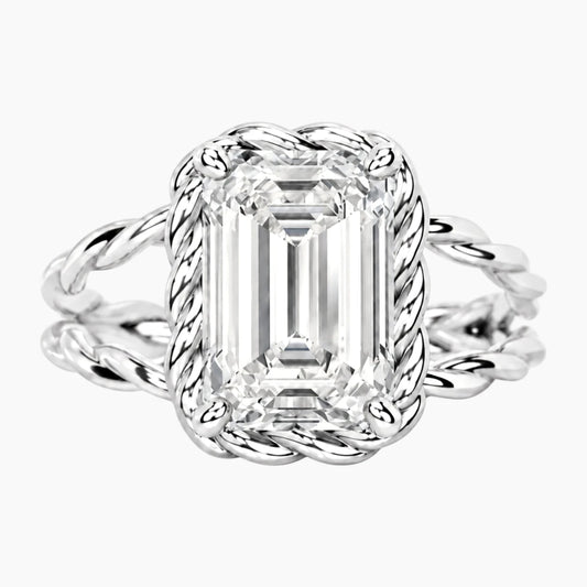 Tressa 4 Carat Emerald Moissanite Twisted Rope Ring