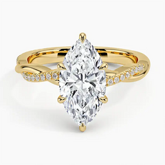 Marquise cut moissanite gold ring with twisted diamond band, luxury jewelry