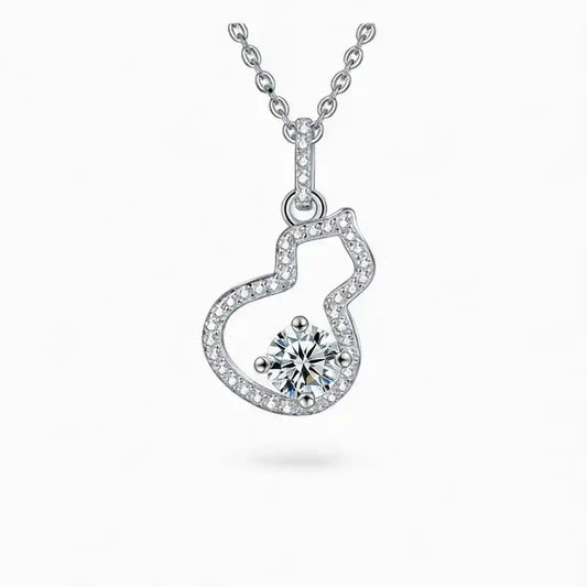 Moissanite cat outline pendant necklace with round center stone and pavé accents