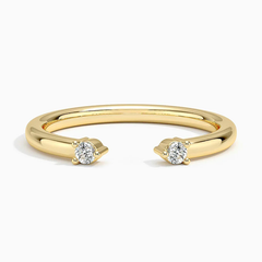 Open gold band ring with two round moissanite stones on each end, minimalist jewelry