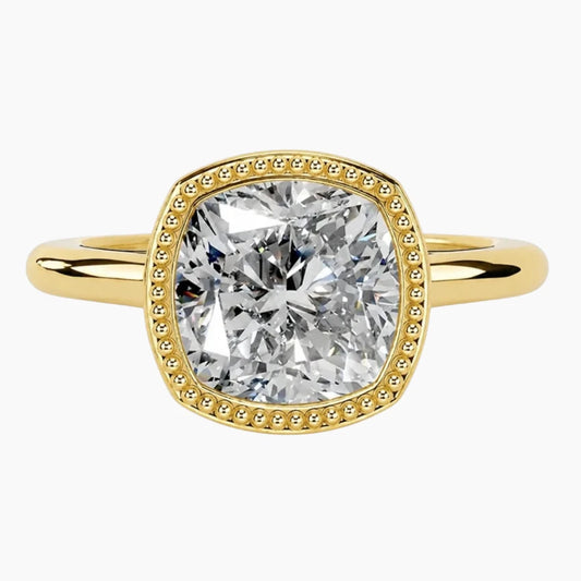 2 Carat French Milgrain Cushion Moissanite Engagement Ring