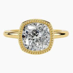 2 Carat French Milgrain Cushion Moissanite Engagement Ring