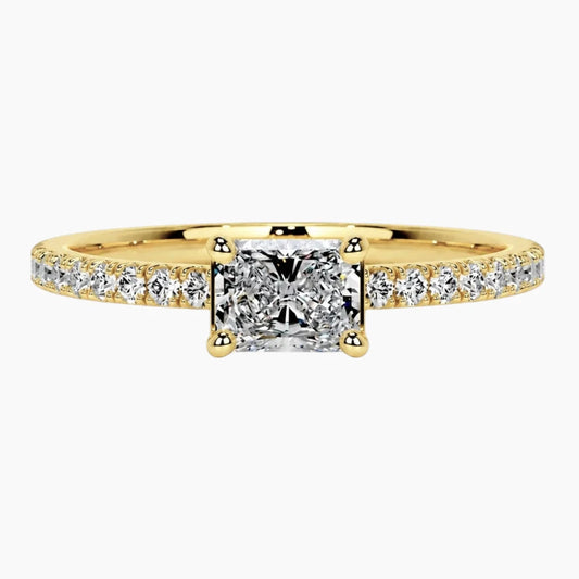 Royal Radiance - 0.8ct Radiant Cut Moissanite Pavé Band Ring in 18K Gold Plated