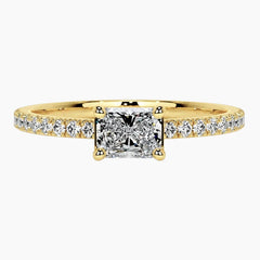 Royal Radiance - 0.8ct Radiant Cut Moissanite Pavé Band Ring in 18K Gold Plated