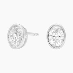 Classic Bezel Set Oval Cut Brilliant Moissanite Stud Earrings