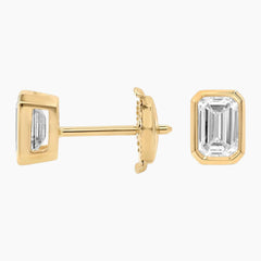 Classic Bezel Set Emerald Cut Brilliant Moissanite Stud Earrings