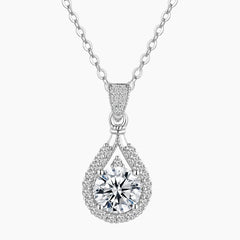 Majestic Pear Halo Brilliant Moissanite Necklace
