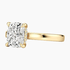 2mm Bezel with 2ct Cushion Moissanite Ring with Hidden Halo