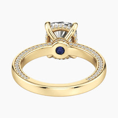 2mm Bezel with 2ct Cushion Moissanite Ring with Hidden Halo