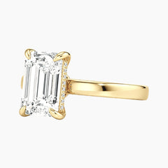 2mm Bezel with 2ct Emerald Moissanite Ring with Hidden Halo
