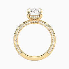 2mm Bezel with 2ct Emerald Moissanite Ring with Hidden Halo