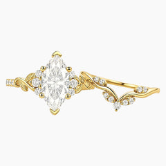 Golden Laurel Marquise Cut Moissanite Vintage Floral Bridal Set