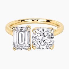 Lumière 2 Carat Emerald Cut & 2 Carat Cushion Toi et Moi Moissanite Ring