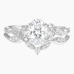 Fiori's Gold Vine Oval Moissanite Bridal Stacking Ring Set
