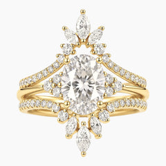 The Aurora Crown Vintage Sunburst Oval Moissanite Bridal Set