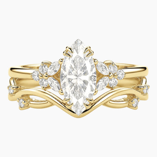 Luminous Vine Marquise Cut Moissanite Wedding Set