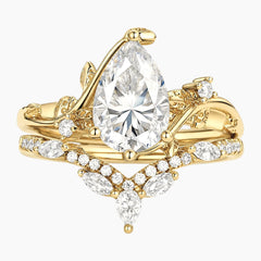 Ethereal Flora Vintage Pear Cut Moissanite Ring Set