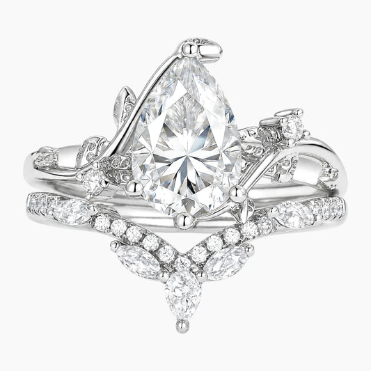 Ethereal Flora Vintage Pear Cut Moissanite Ring Set