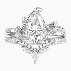Ethereal Flora Vintage Pear Cut Moissanite Ring Set
