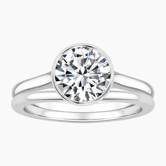 Aurelia Duet 1 Carat Round Bezel Moissanite Ring Set