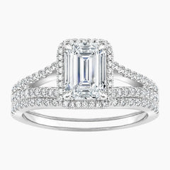Aurelia Duet Halo 1 Carat Emerald Cut Moissanite Ring Set