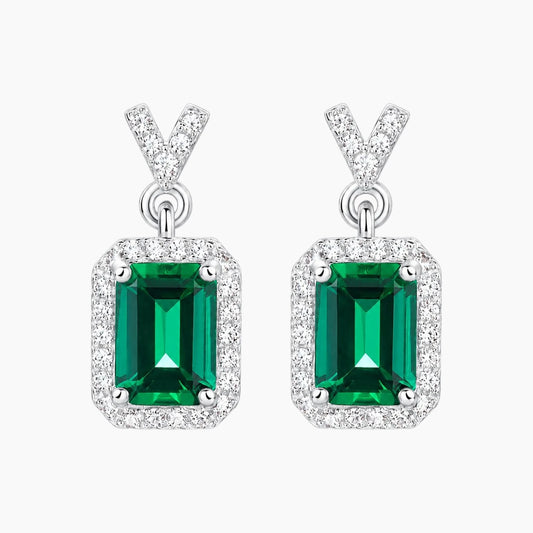 Marcelline emerald-cut lab-grown emerald and moissanite halo drop earrings