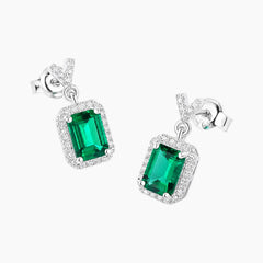 Marcelline emerald-cut lab-grown emerald and moissanite halo drop earrings