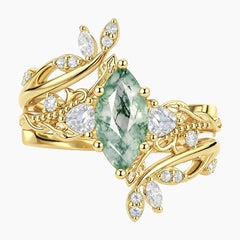 Verdelisse Marquise Moss Agate Nature-Inspired Bridal Ring Set
