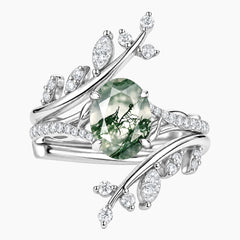 Avenloria Oval Moss Agate Vine-Inspired Bridal Ring Set
