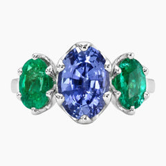 Nocturne 2ct Oval Sapphire & Emerald Three-Stone Ring