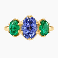 Nocturne 2ct Oval Sapphire & Emerald Three-Stone Ring