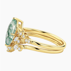 Thalorienne Marquise Moss Agate Botanical Ring Set