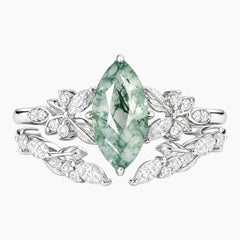 Eiravelle Marquise Moss Agate Botanical Ring Set