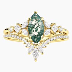 Évandrisse Marquise Moss Agate Floral Tiara Ring Set