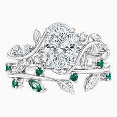 Céverine Oval Moissanite Enchanted Vine Ring Set