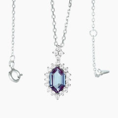 The Elara Hexagon-Cut Lab-Grown Alexandrite Halo Necklace