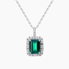 Marcelline 1.5-carat emerald-cut lab-grown emerald and moissanite halo necklace