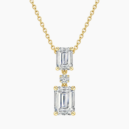Élarienne Graduated Emerald Three-Stone Moissanite Drop Necklace