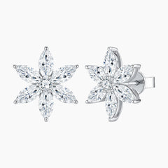Snowflake Marquise Moissanite Stud Earrings