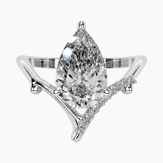 Adjustable 2ct Pear Moissanite V-Shaped Branch Ring 18k Gold Plated