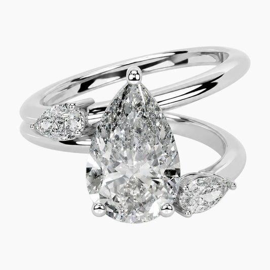 Eternal Teardrop Trio: 2ct Pear Moissanite Statement Ring in 18K Gold Plated