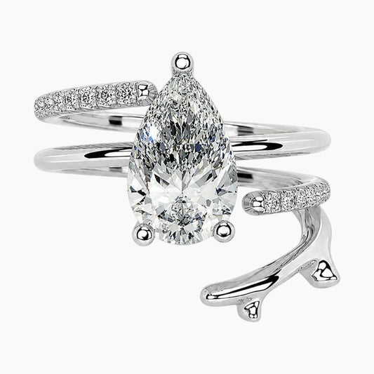 2 Carat Pear Cut Moissanite Multi-Row Statement Ring 18K Gold Finish
