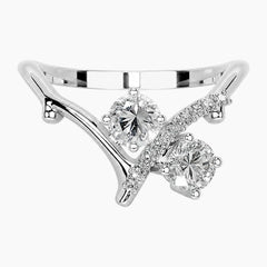 The Ethereal Branch 1ct Round Moissanite V-Shape Open Ring - 18K Gold Plated