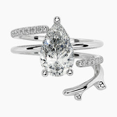 2 Carat Pear Cut Moissanite Multi-Row Statement Ring 18K Gold Finish