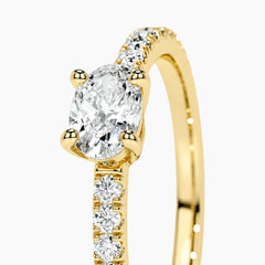Minimalist 50 Points Oval Moissanite Ring with Side Stones - 18K Gold Plated